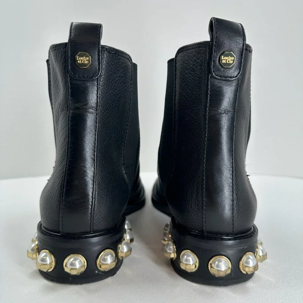 Louise et Cie Valtina Pearl Heel Chelsea Boots Women US 9M Pebbled Leather Black - Picture 6 of 13